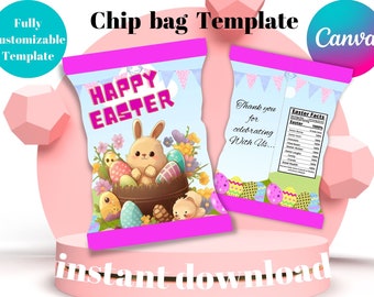 Easter Bunny Chip Bag: Favor Template, Editable Canva Design (Instant Download)