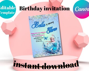 Elsa Birthday Invitation: Editable Frozen Party Template (Digital Download)