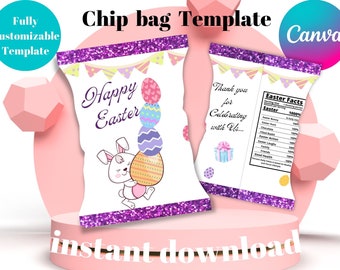 Easter Bunny Chip Bag: Party Favor Template (Canva, Instant Download)