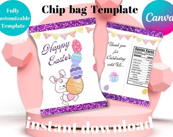 Easter Chip Bag Printable, Easter Bunny Favor Bag Printable INSTANT DOWNLOAD