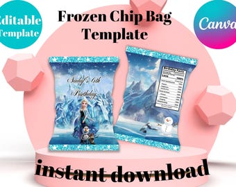 Sjabloon Frozen Chip Bag: bedankje voor verjaardagsfeestje (digitale download)