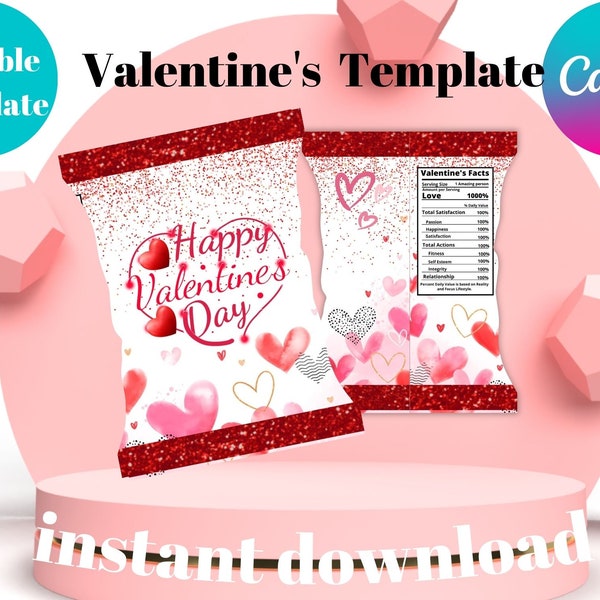 Valentine Chips bag, Valentine's Day Chip Bags, Printable Digital Favors, Instant Download,