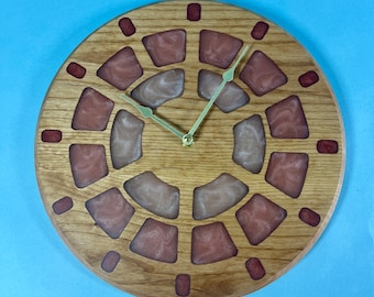 12" Round Wall Clock - Alder Wood & Epoxy Resin - Rose Color