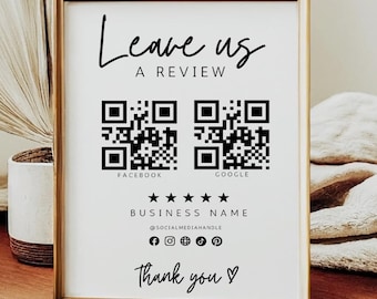 Plantilla de código QR para reseñas, plantilla de reseña para pequeñas empresas, plantilla de reseña de Google, plantilla de reseña de Facebook, plantilla de reseña de compra DIY (Canva)