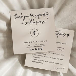 Editable Candle Care Card Template, Square Thank You Card, Printable Candle Care Instructions Card, Candle Packaging Insert, Canva Template