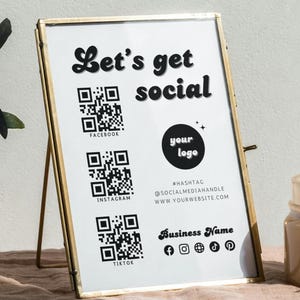 Retro Social Media Sign Template, Small Business Template, Social Media Business Sign QR Code Sign ,DIY Instagram Facebook Follow Us Sign