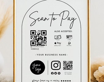 Minimalist Scan to Pay QR Code Sign, Printable Payment Template, Venmo Cashapp Payment Sign, DIY QR Code Template, Editable Payment Sign