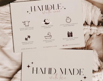 Editable Jewelry Care Card Template, Thank You Card, Printable Jewelry Care Instructions Card, Jewelry Packaging Insert, Canva Template