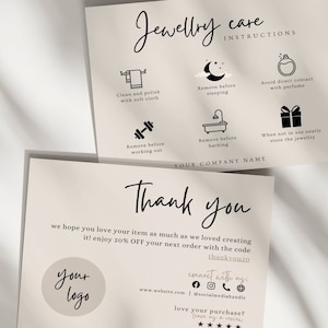 Editable Jewelry Care Card Template, Thank You Card, Printable Jewelry Care Instructions Card, Jewelry Packaging Insert, Canva Template