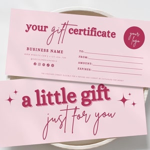 Pink Editable Gift Certificate Template, Printable Gift Voucher, Editable Gift Certificate, Printable Gift Card, Small Business Supplies