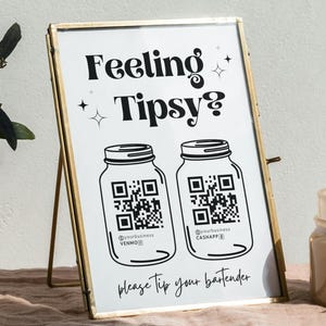 Letrero de propinas con sensación retro, barra de propinas virtual imprimible, letrero de propinas de Cashapp Venmo, plantilla de letrero de código QR, letrero de propinas aceptadas editable digitalmente Canva
