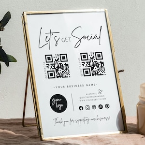 Social Media Sign Template, Small Business Sign Template, Social Media Business Sign QR Code Sign ,DIY Instagram Facebook Follow Us Sign