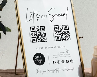 Social Media Sign Template, Small Business Sign Template, Social Media Business Sign QR Code Sign ,DIY Instagram Facebook Follow Us Sign
