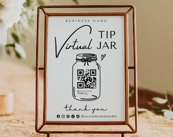 Virtual Tip Jar Digital Printable Template, Venmo Cashapp Payment Sign, DIY QR Code Sign Template, Editable Tips Accepted Sign Canva