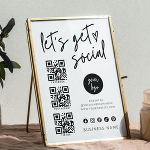 Social Media Sign Template, Small Business Sign Template, Social Media Business Sign QR Code Sign ,DIY Instagram Facebook Follow Us Sign