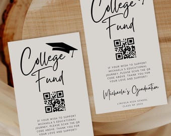 Graduation College Fund Sign Template, Editable Grad Party Sign, QR Code Donation Sign College Fund, DIY Party Decor Photo, Class of 2026