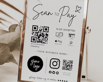 Scan to Pay QR Code Sign, Printable Payment Template, Venmo Cashapp Payment Sign, DIY QR Code Sign Template, Editable Payment Sign Canva