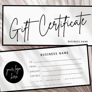 Plantilla de certificado de regalo editable, cupón de regalo imprimible, certificado de regalo editable, tarjeta de regalo imprimible, suministros para pequeñas empresas