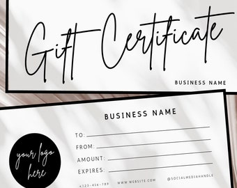 Editable Gift Certificate Template, Printable Gift Voucher, Editable Gift Certificate, Printable Gift Card, Small Business Supplies