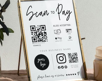 Scan to Pay QR Code Sign, Printable Payment Template, Venmo Cashapp Payment Sign, DIY QR Code Sign Template, Editable Payment Sign Canva
