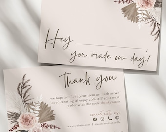 Flower Bouquet Editable Business Thank You For Your Purchase Card, Small Business Thank You Card Template,  Printable Thank You Card
