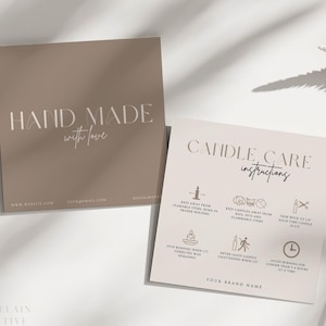 Modello modificabile per biglietti di auguri per la cura delle candele, biglietto di ringraziamento, scheda stampabile con istruzioni per la cura delle candele, inserto per confezione di candele, modello quadrato Canva