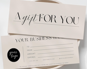 Elegant Editable Gift Certificate Template, Printable Gift Voucher, Editable Gift Certificate, Printable Gift Card, Small Business Supplies