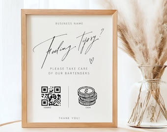 Minimalistisch gevoel aangeschoten tip Barman Afdrukbare virtuele tip Venmo Cashapp-tip, QR-codebordsjabloon, digitaal bewerkbare tips geaccepteerd Canva