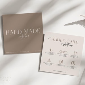 Editable Candle Care Card Template, Thank You Card, Printable Candle Care Instructions Card, Candle Packaging Insert, Square Canva Template