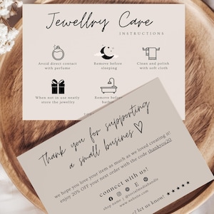Editable Jewelry Care Card Template, Thank You Card, Printable Jewelry Care Instructions Card, Jewelry Packaging Insert, Canva Template