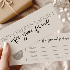 Modèle de carte de recommandation d'un ami, carte-cadeau modifiable, carte de réduction pour recommandation de client imprimable, carte de recommandation de client, coupon de réduction, petite entreprise