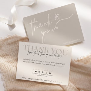 Carte de remerciement minimaliste modifiable pour entreprise, carte de remerciement pour petite entreprise, modèle de carte de remerciement imprimable