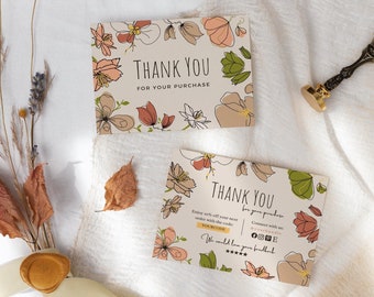 Fall Autumn Editable Business Thank You Card Thanks For Your Purchase Card, Small Business Card Template,  Printable Thank You Insert Card