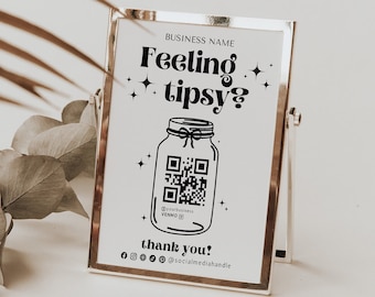 Retro gevoel aangeschoten Afdrukbare pot met virtuele fooi Venmo-betalingsbord, DIY QR-codebordsjabloon, balk digitaal bewerkbare tips Geaccepteerd bord Canva