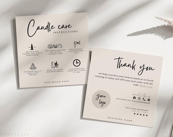 Editable Candle Care Card Template, Square Thank You Card, Printable Candle Care Instructions Card, Candle Packaging Insert, Canva Template