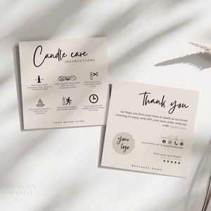 Editable Candle Care Card Template, Square Thank You Card, Printable Candle Care Instructions Card, Candle Packaging Insert, Canva Template