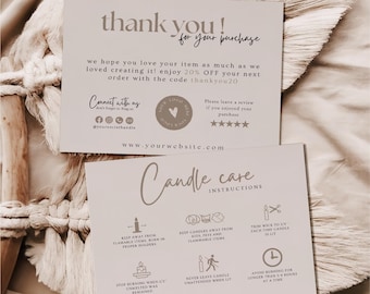 Editable Candle Care Card Template, Thank You Card, Printable Candle Care Instructions Card, Candle Packaging Insert, Canva Template Logo