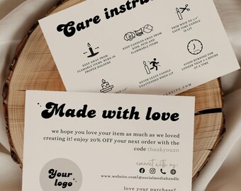 Retro Editable Candle Care Card Template, Thank You Card, Printable Candle Care Instructions Card, Candle Packaging Insert, Canva Template