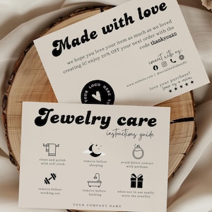 Retro Modern Editable Jewelry Care Card Template, Thank You Card, Printable Jewelry Care Instructions Card, Packaging Insert, Canva Template