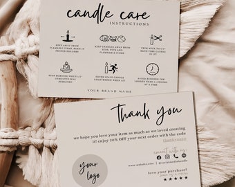 Editable Candle Care Card Template, Thank You Card, Printable Candle Care Instructions Card, Candle Packaging Insert, Canva Template Logo