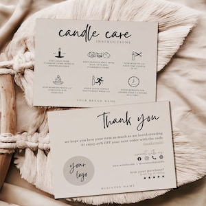 Editable Candle Care Card Template, Thank You Card, Printable Candle Care Instructions Card, Candle Packaging Insert, Canva Template Logo