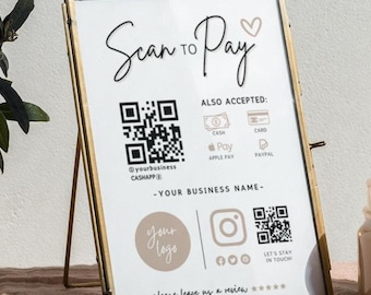 Boho Scan to Pay QR Code Sign, Printable Payment Template, Venmo Cashapp Payment Sign, DIY QR Code Sign Template, Editable Payment Sign
