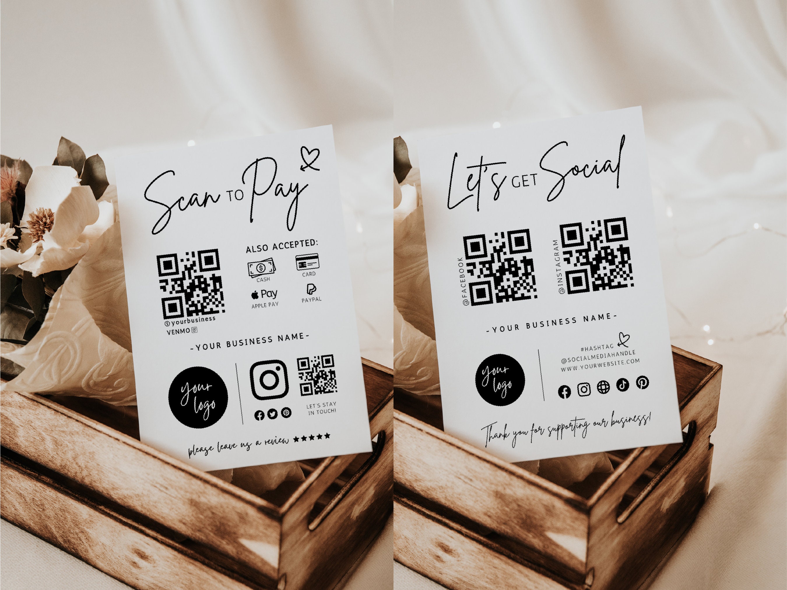 Boho Bundle Scan to Pay QR Code Sign, Printable Payment Template, Venmo ...