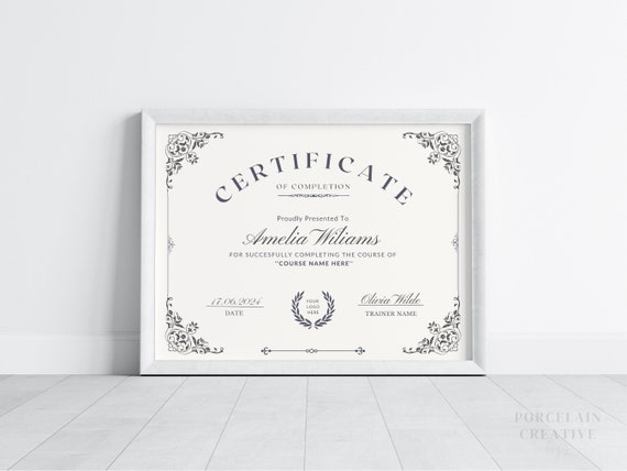 Premium Editable Certificate Of Completion Template, Printable Course Certificate Of Completion, Editable Beauty Award, Canva Certificate
