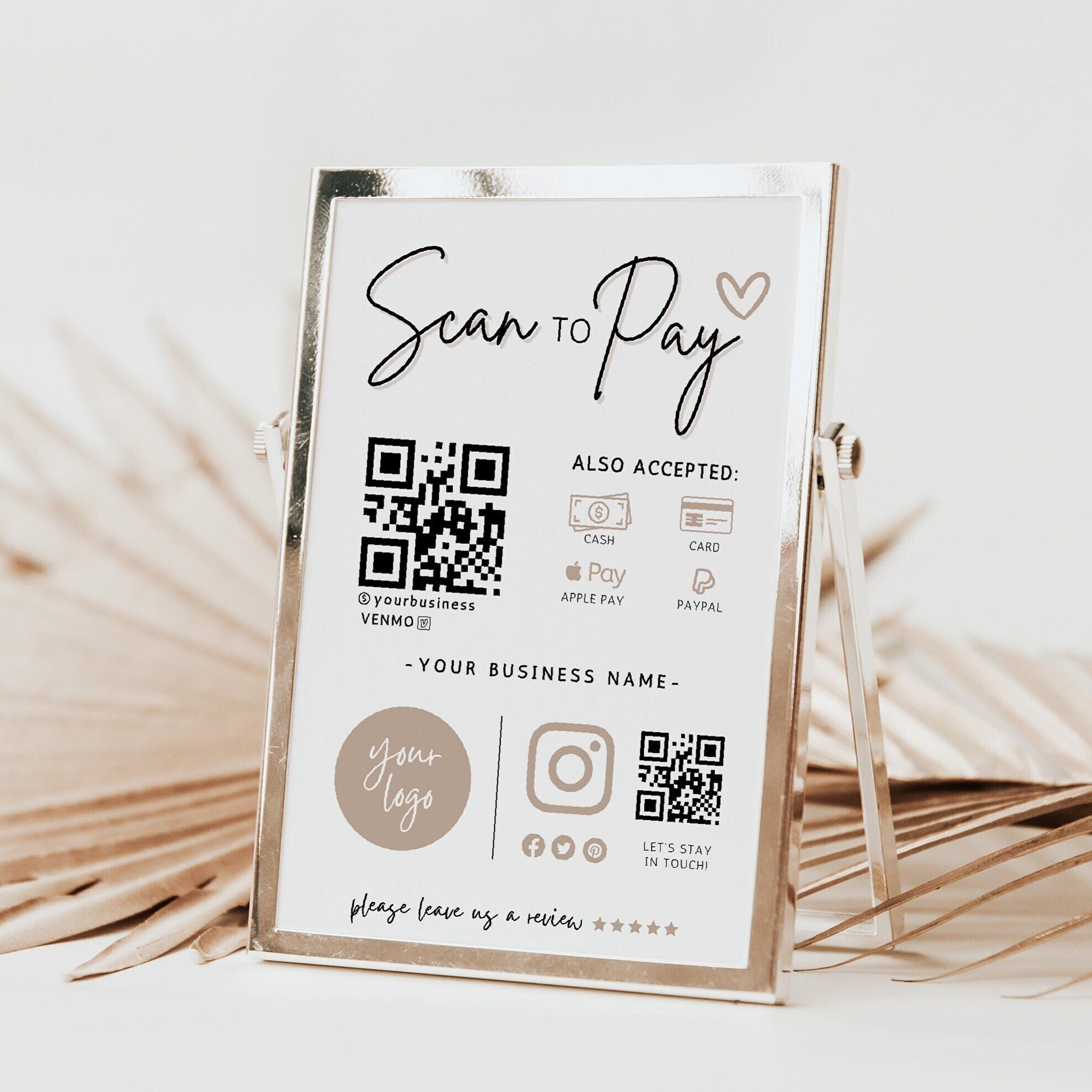 Boho Scan to Pay QR Code Sign, Printable Payment Template, Venmo ...