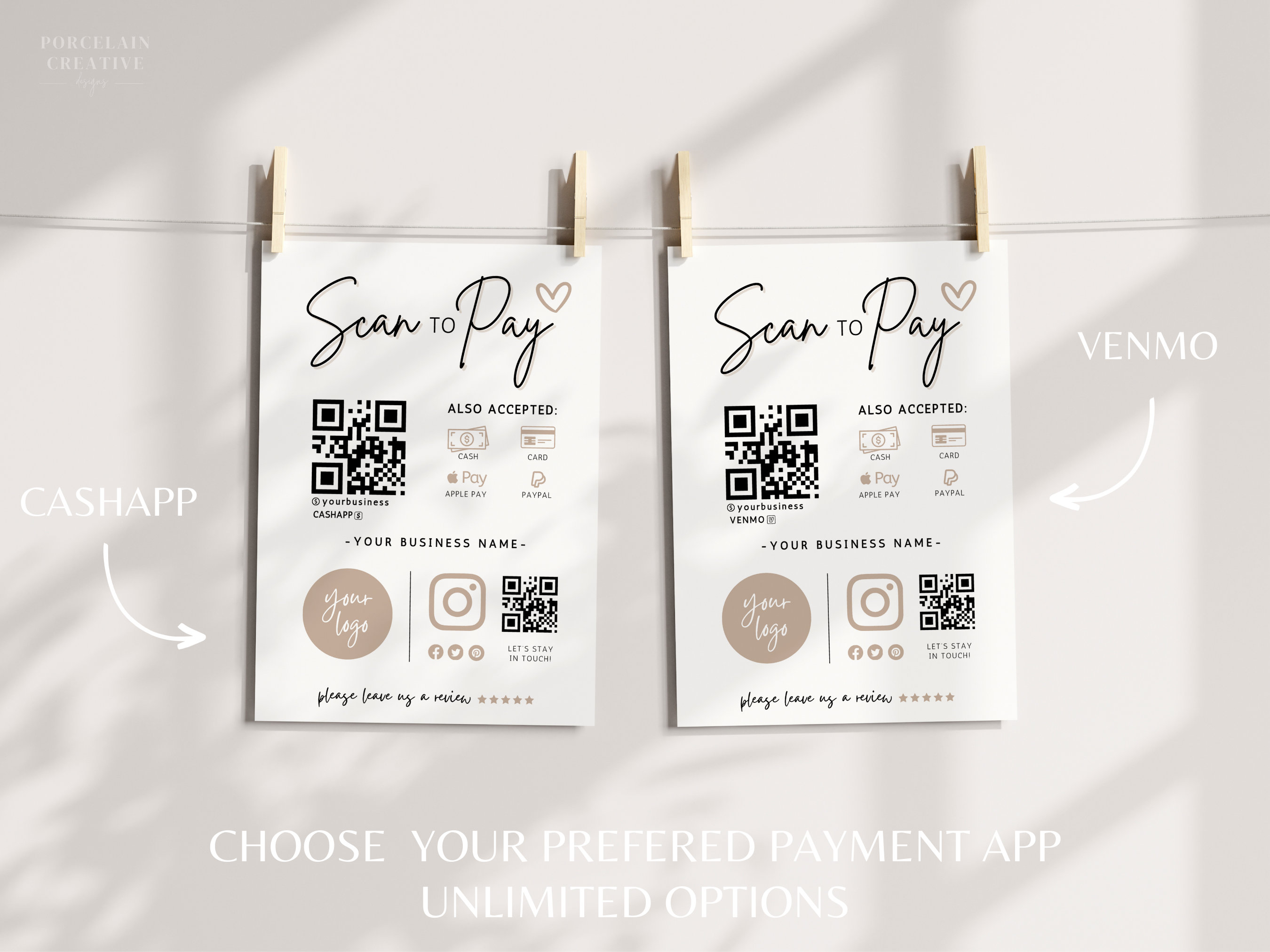 Boho Scan to Pay QR Code Sign, Printable Payment Template, Venmo ...