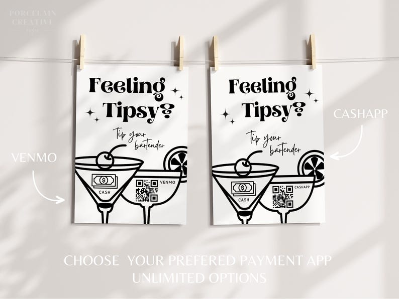 Retro Feeling Tipsy Tip Bar Printable Virtual Tip Venmo Cashapp Tip ...
