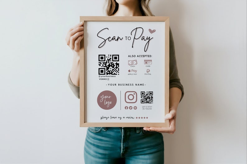 Rose Boho Scan to Pay QR Code Sign, Printable Payment Template, Venmo ...