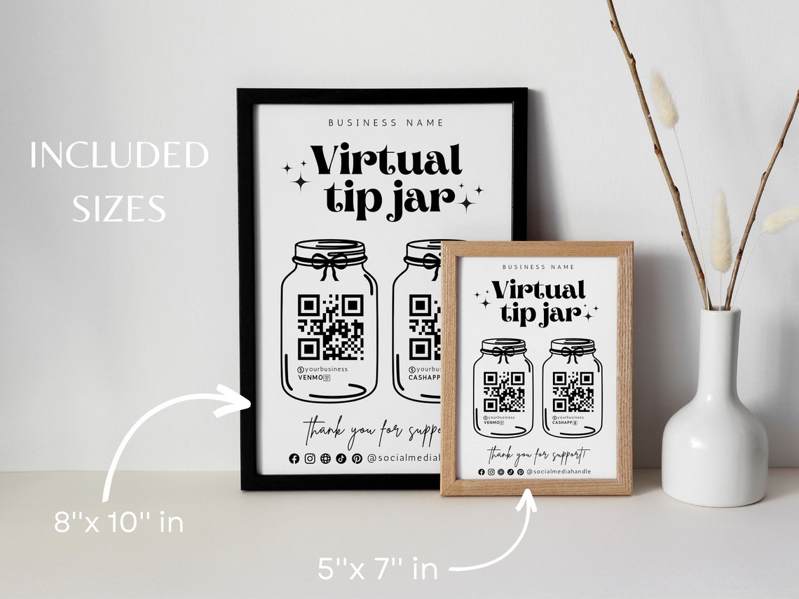 Retro Virtual Tip Jar Digital Printable Template, Venmo Cashapp Payment ...