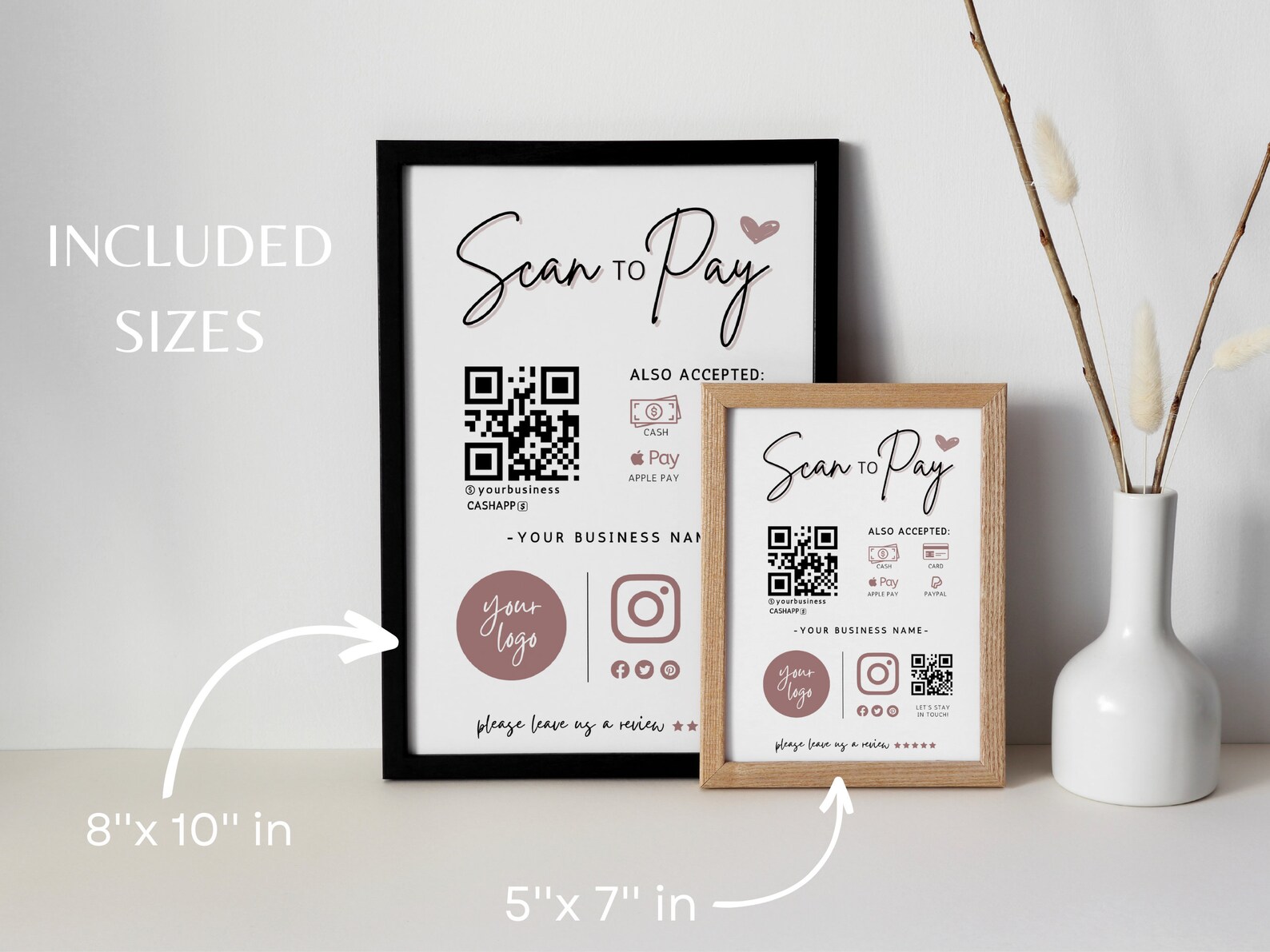 Rose Boho Scan to Pay QR Code Sign, Printable Payment Template, Venmo ...